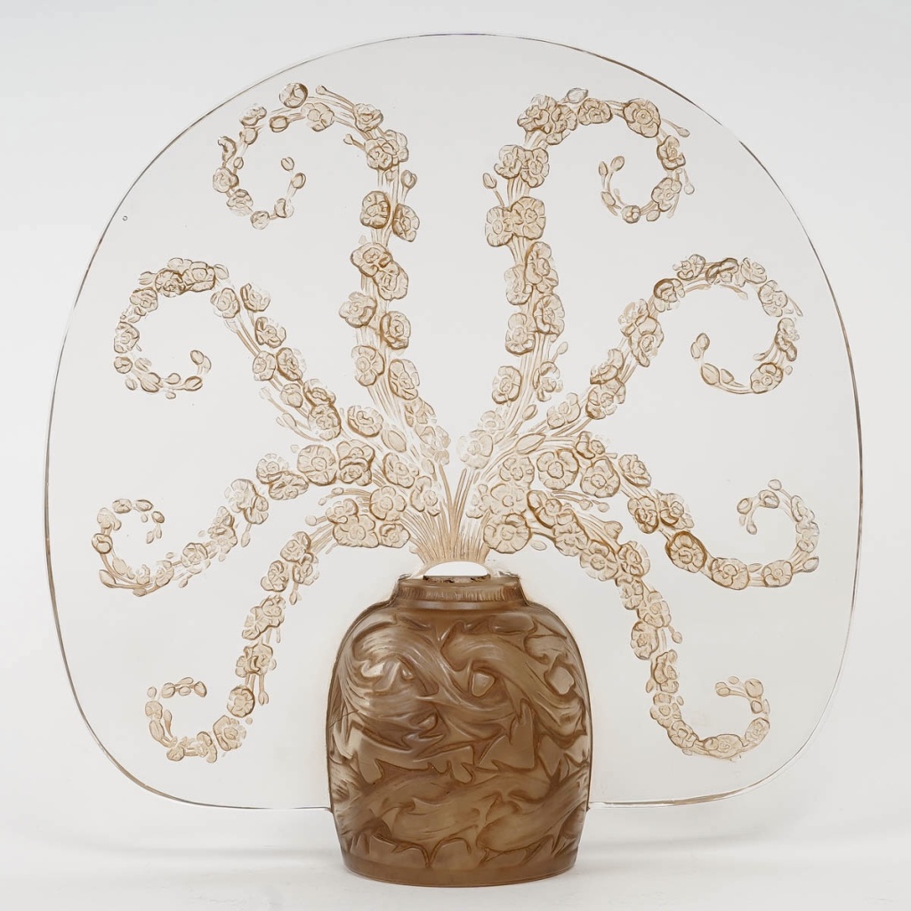 1913 René Lalique – Veilleuse Brûle Parfums Véronique Verre Blanc Patiné Sépia 3