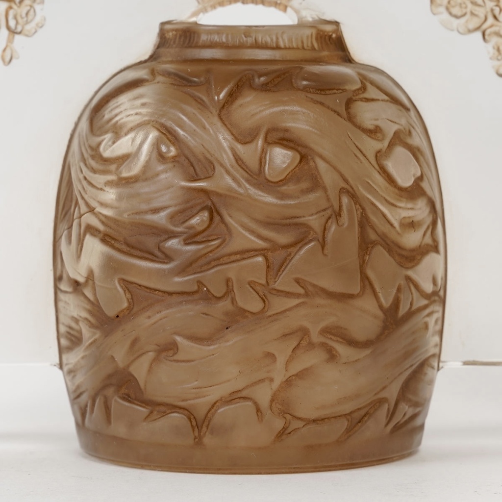 1913 René Lalique – Veilleuse Brûle Parfums Véronique Verre Blanc Patiné Sépia 7
