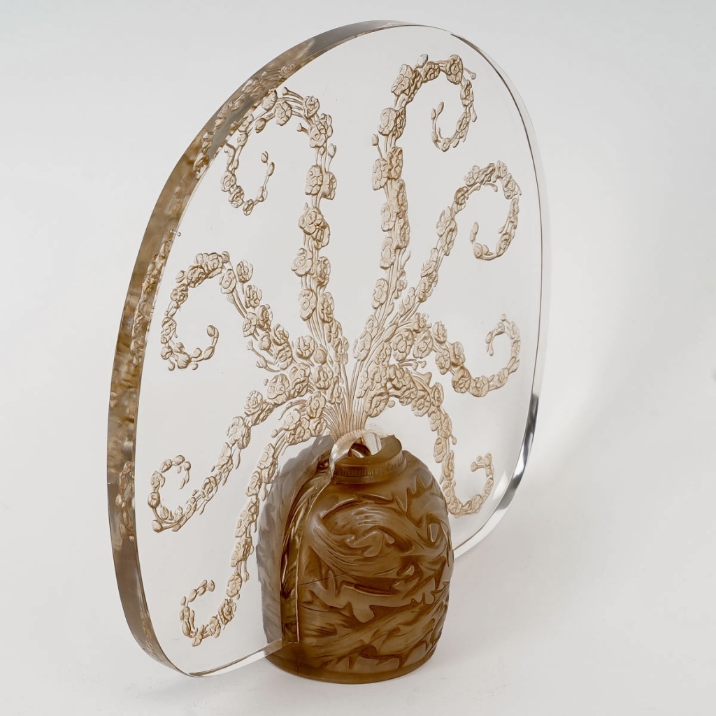1913 René Lalique – Veilleuse Brûle Parfums Véronique Verre Blanc Patiné Sépia 4