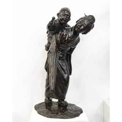 Groupe En Bronze , Femme Et Enfant , Japon – Période Meiji