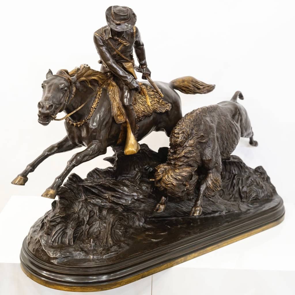 Groupe En Bronze « Chasse Au Bison » , Isidore Jules Bonheur (1827-1901) , Peyrol Edt – Bronze 5