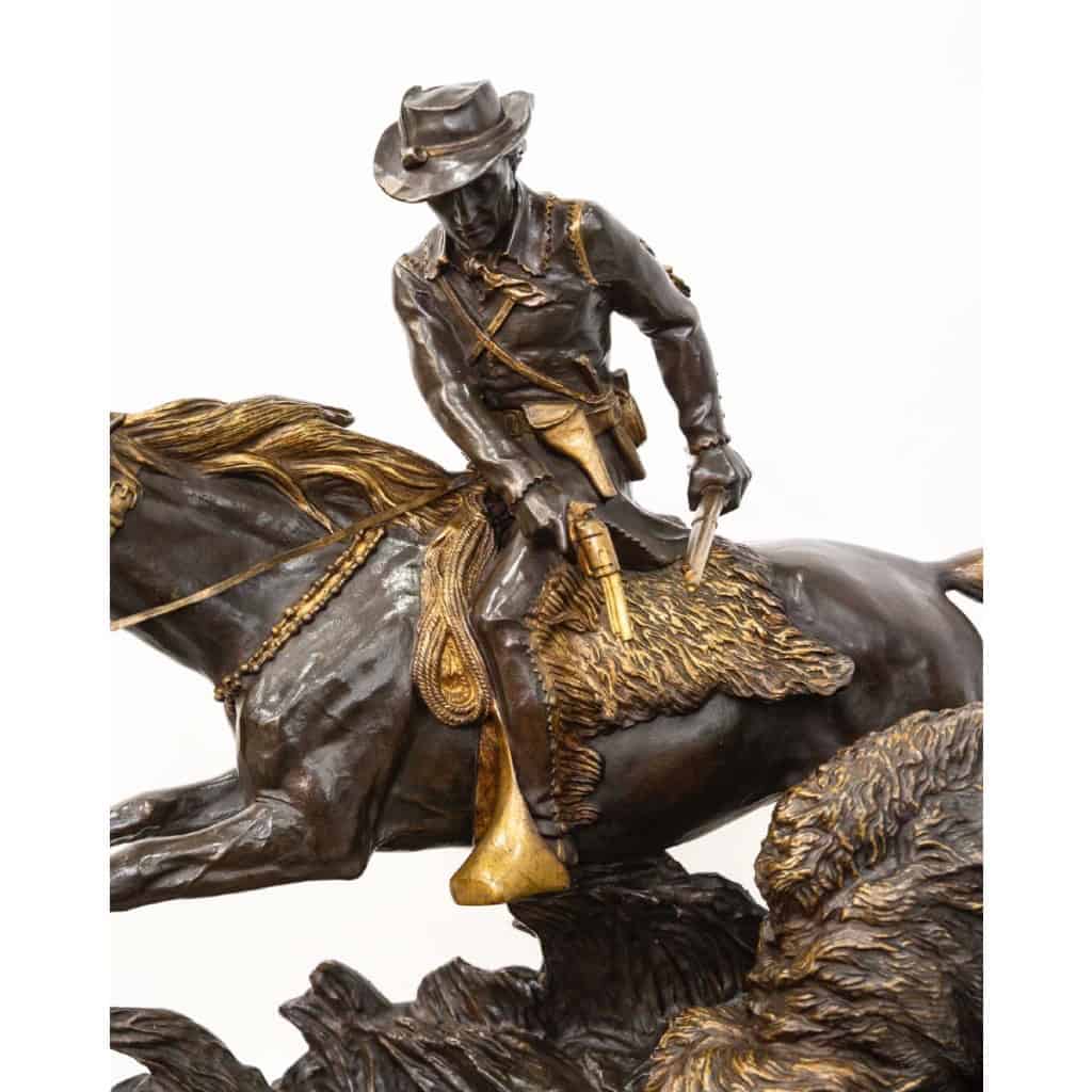 Groupe En Bronze « Chasse Au Bison » , Isidore Jules Bonheur (1827-1901) , Peyrol Edt – Bronze 6