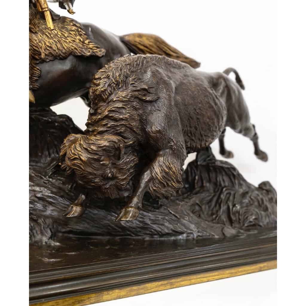 Groupe En Bronze « Chasse Au Bison » , Isidore Jules Bonheur (1827-1901) , Peyrol Edt – Bronze 8