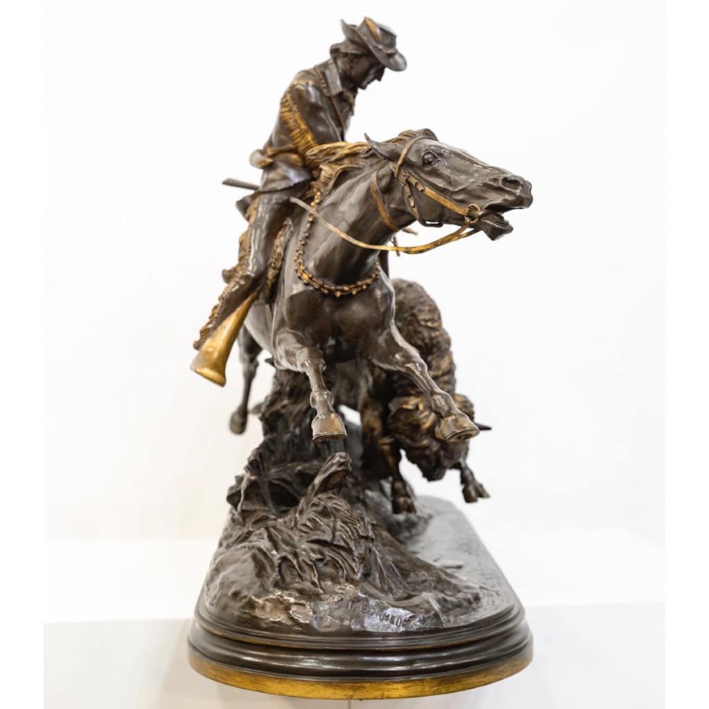 Groupe En Bronze « Chasse Au Bison » , Isidore Jules Bonheur (1827-1901) , Peyrol Edt – Bronze 9