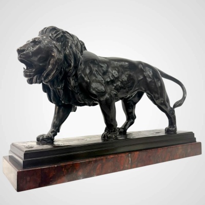 Sculpture – Le Lion Marchant , Antoine – Louis Barye (1795-1875) – Bronze