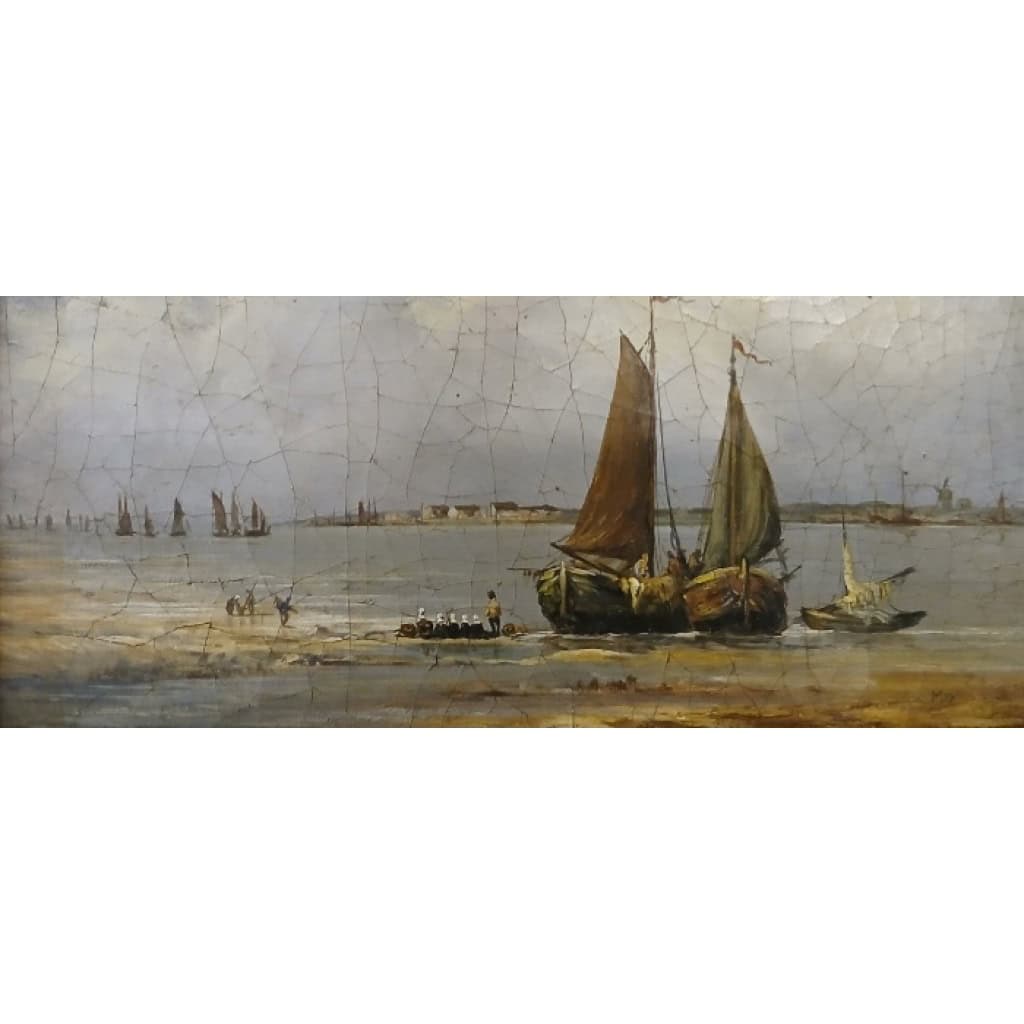 Tableau. Marine. H/T  » retour de pêche  » fin XIX ème siècle 9