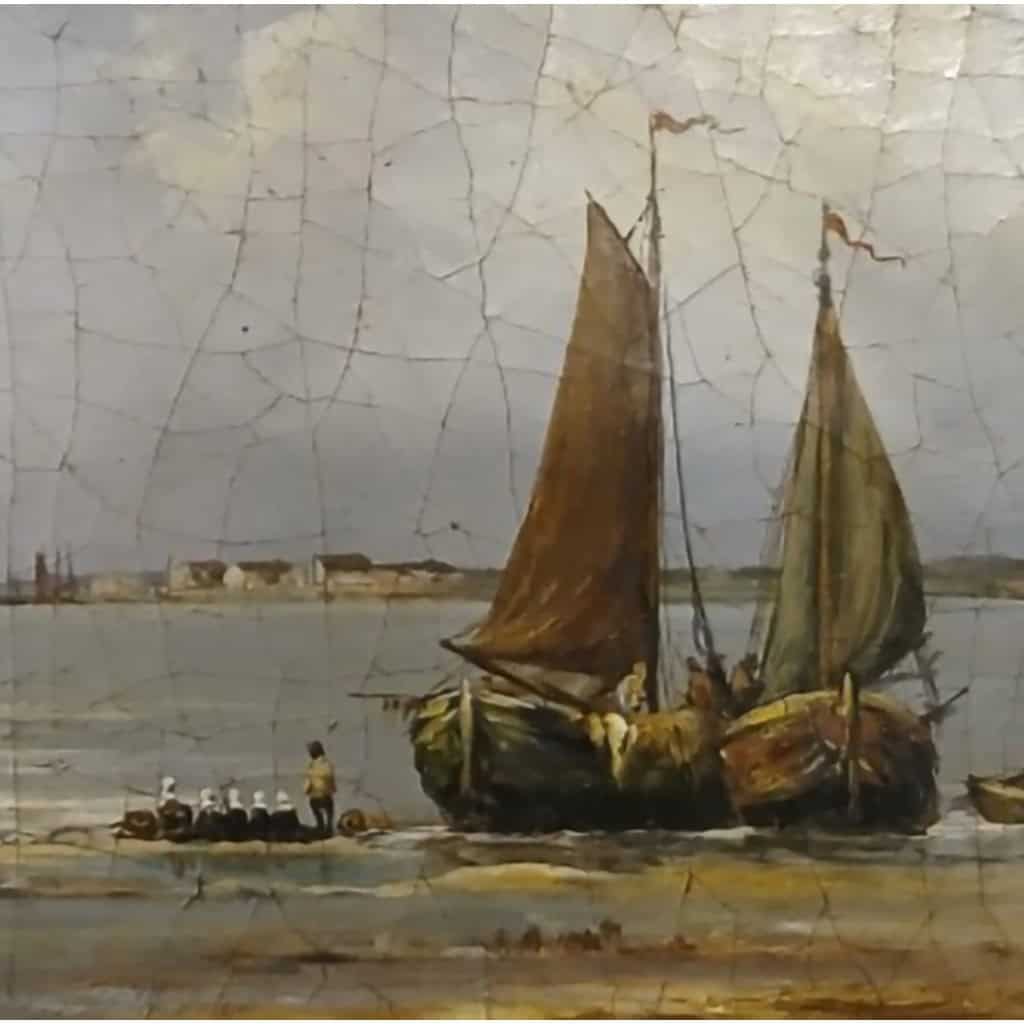 Tableau. Marine. H/T  » retour de pêche  » fin XIX ème siècle 7