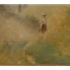 Tableau signé, huile sur toile, école de Barbizon  » femme à l’ombrelle » 10