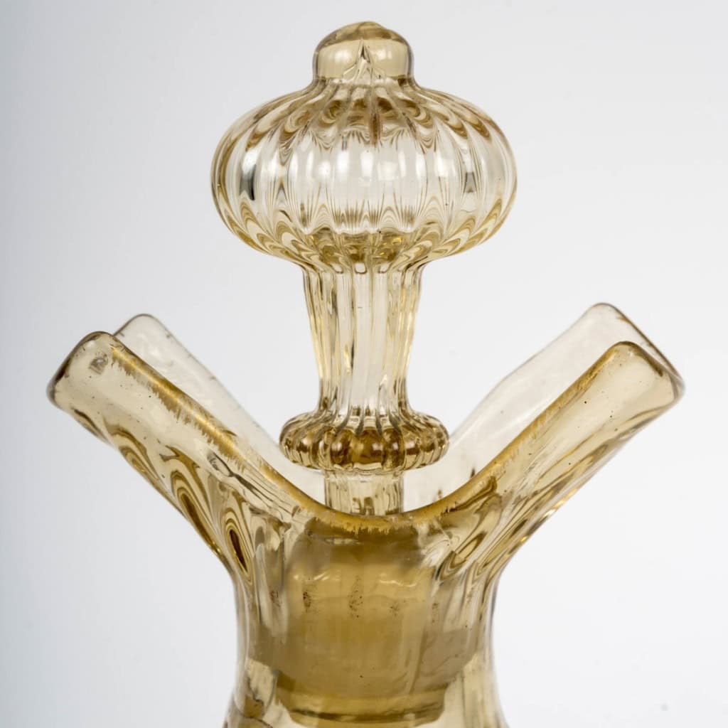 1890 Cristallerie Emile Gallé – Flacon Carafe Verre Jaune Emaillé Fleurs Papillon 12
