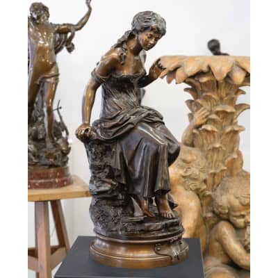 Sculpture – Le Retour Des Hirondelles , Auguste Moreau (1834-1917) – Bronze