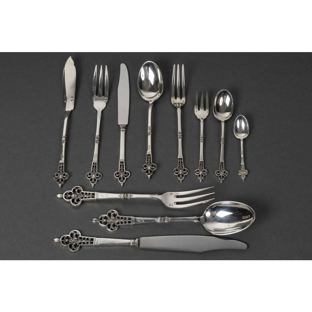 CARDEILHAC – MENAGERE 150 PIECES EN ARGENT MODELE  » RENAISSANCE » XXe 3