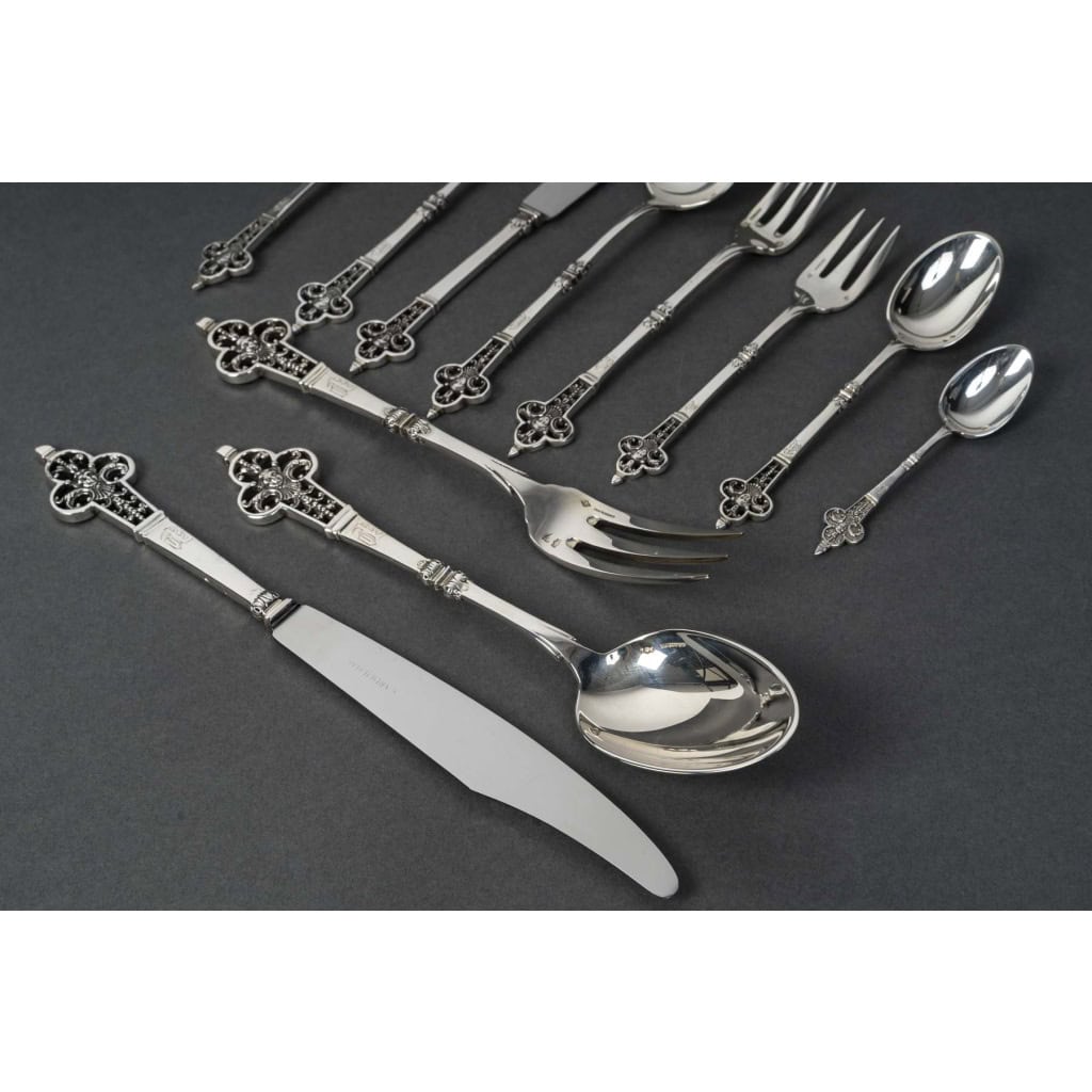 CARDEILHAC – MENAGERE 150 PIECES EN ARGENT MODELE  » RENAISSANCE » XXe 5