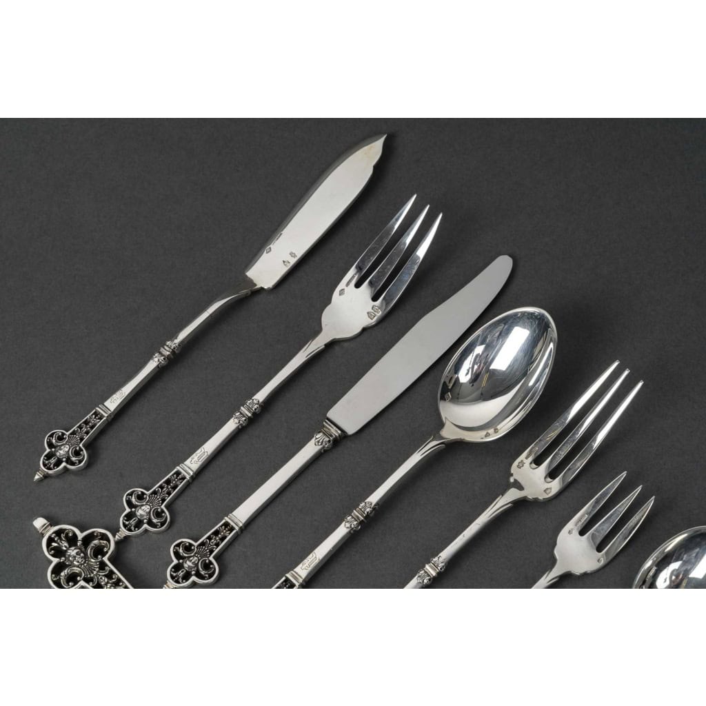 CARDEILHAC – MENAGERE 150 PIECES EN ARGENT MODELE  » RENAISSANCE » XXe 6