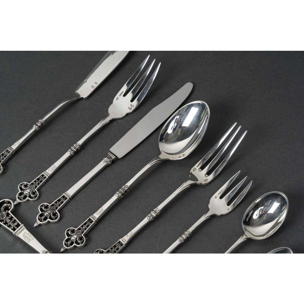 CARDEILHAC – MENAGERE 150 PIECES EN ARGENT MODELE  » RENAISSANCE » XXe 7