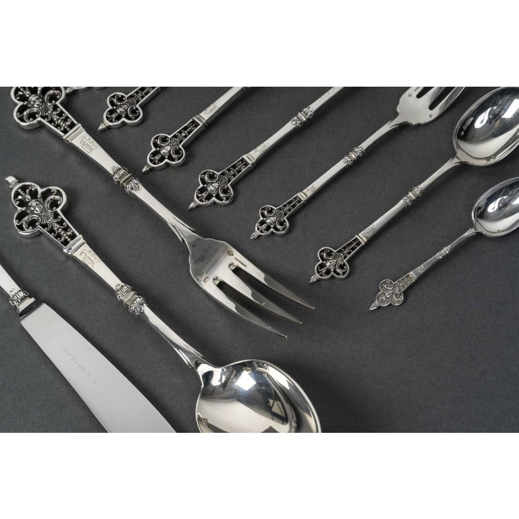 CARDEILHAC – MENAGERE 150 PIECES EN ARGENT MODELE  » RENAISSANCE » XXe 9