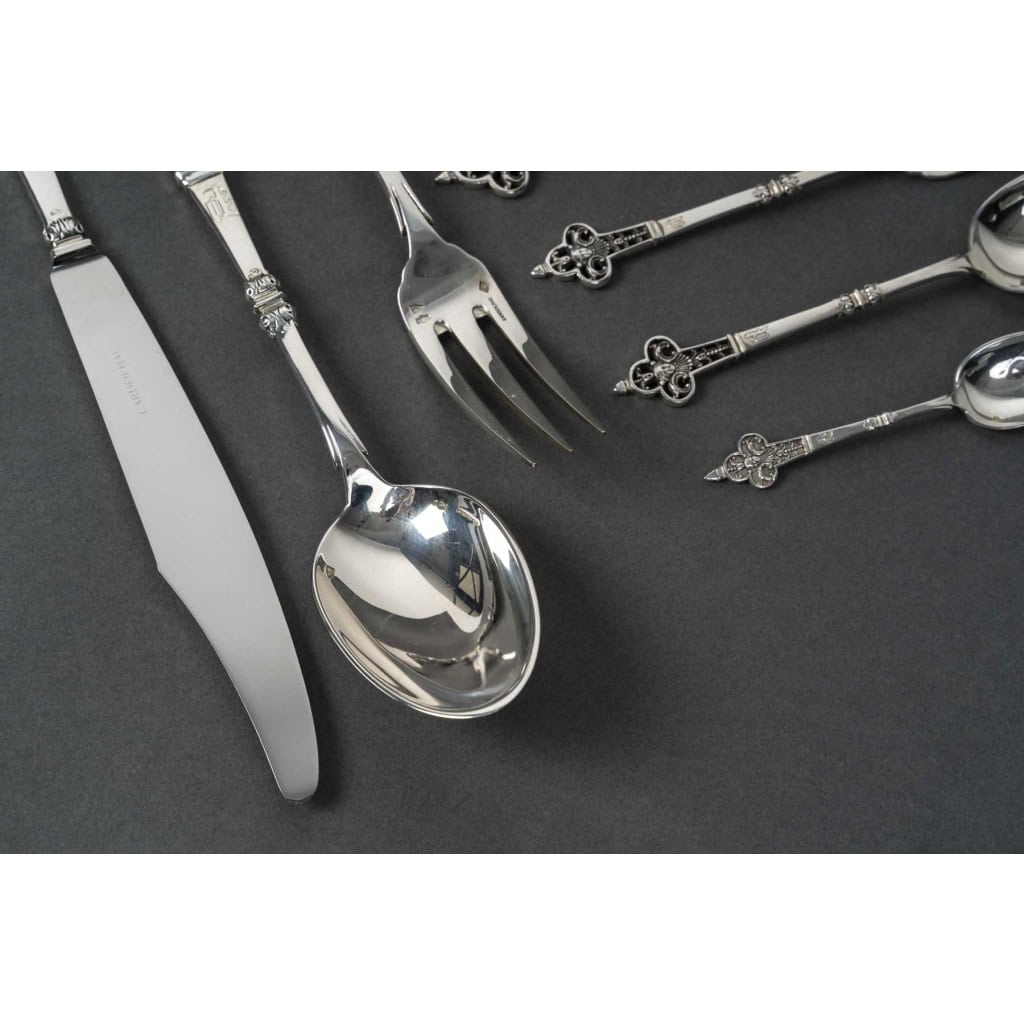 CARDEILHAC – MENAGERE 150 PIECES EN ARGENT MODELE  » RENAISSANCE » XXe 12