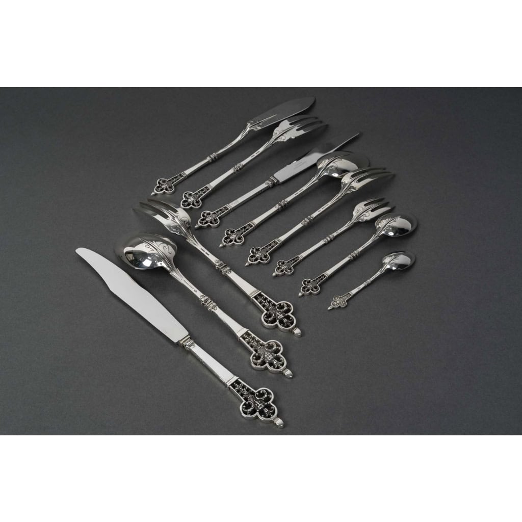 CARDEILHAC – MENAGERE 150 PIECES EN ARGENT MODELE  » RENAISSANCE » XXe 13