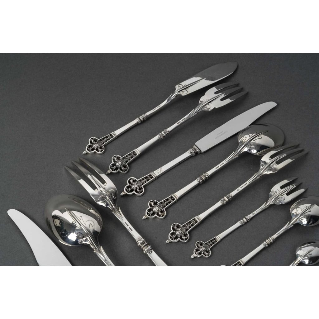 CARDEILHAC – MENAGERE 150 PIECES EN ARGENT MODELE  » RENAISSANCE » XXe 14