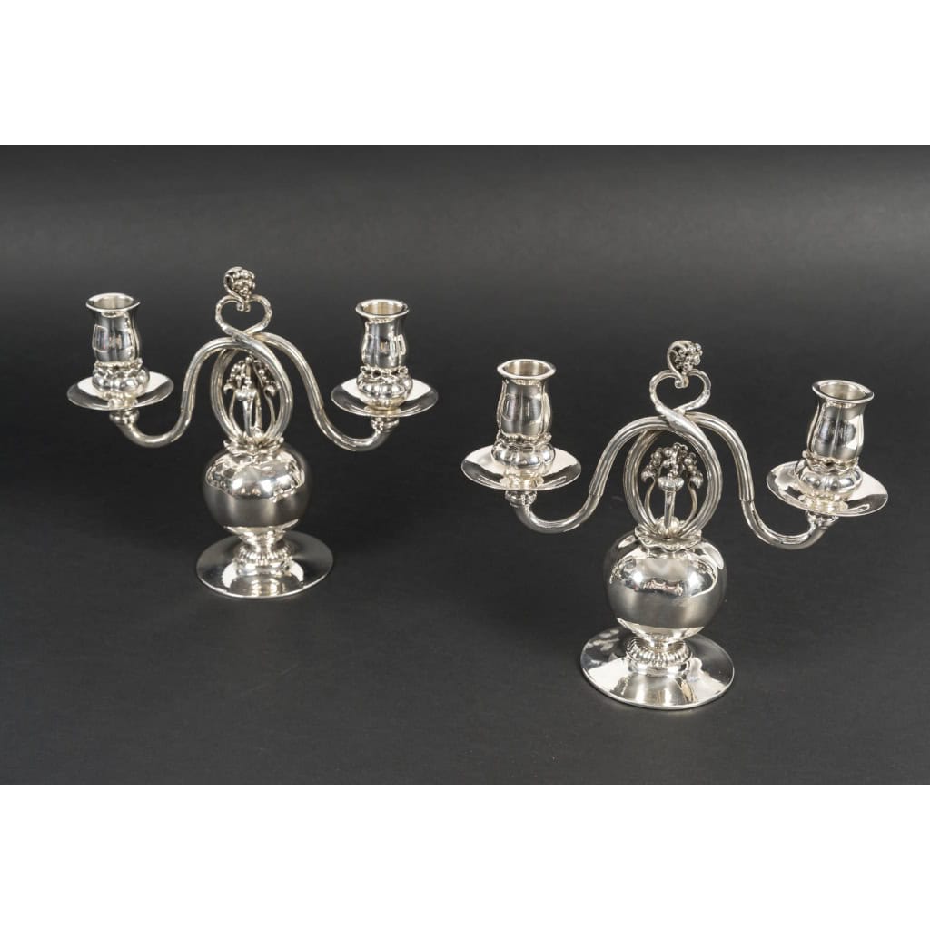 GEORG JENSEN Paire de candélabres en argent massif XXe ART DECO 4