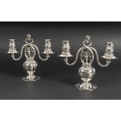 GEORG JENSEN Paire de candélabres en argent massif XXe ART DECO