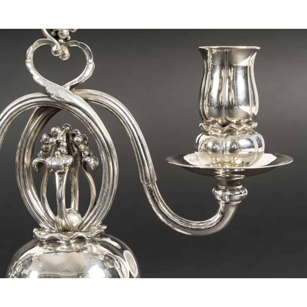 GEORG JENSEN Paire de candélabres en argent massif XXe ART DECO 5
