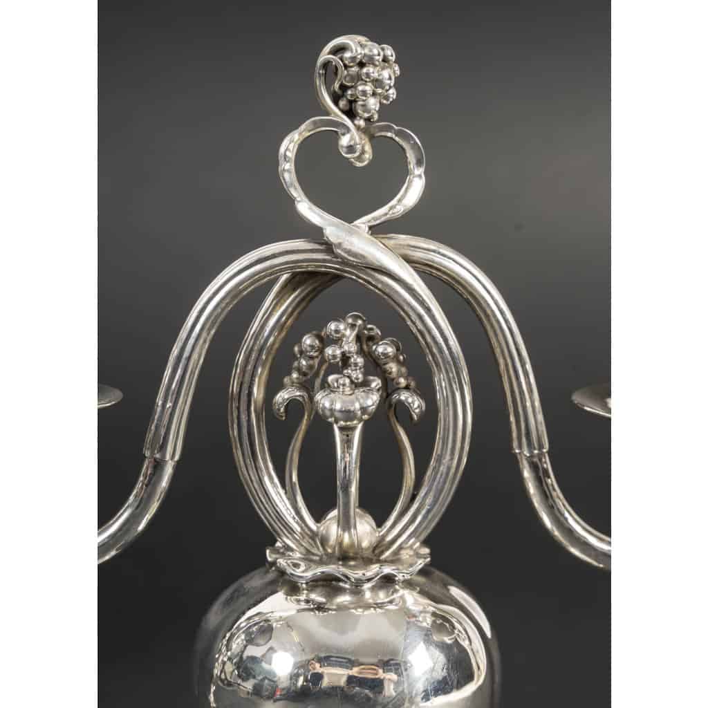 GEORG JENSEN Paire de candélabres en argent massif XXe ART DECO 6