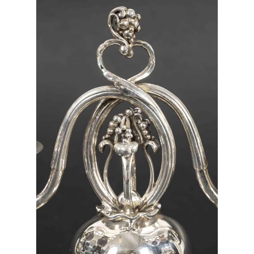 GEORG JENSEN Paire de candélabres en argent massif XXe ART DECO 8