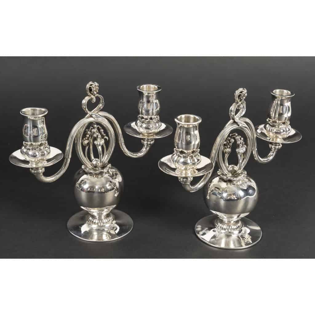 GEORG JENSEN Paire de candélabres en argent massif XXe ART DECO 9