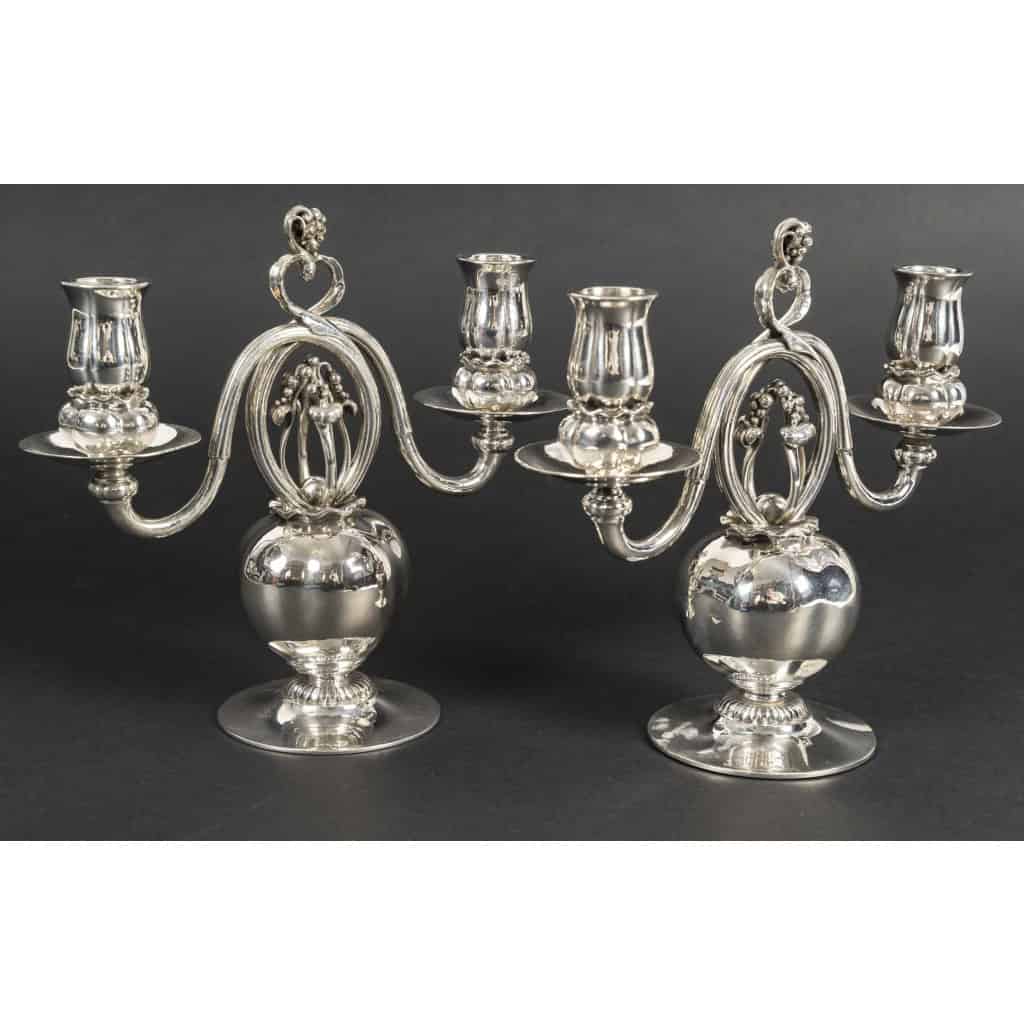 GEORG JENSEN Paire de candélabres en argent massif XXe ART DECO 10