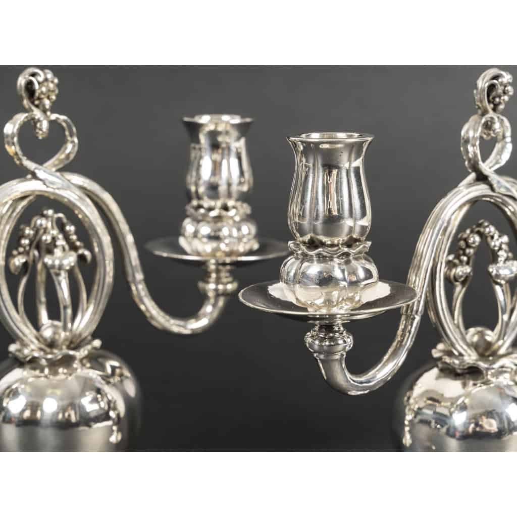 GEORG JENSEN Paire de candélabres en argent massif XXe ART DECO 11