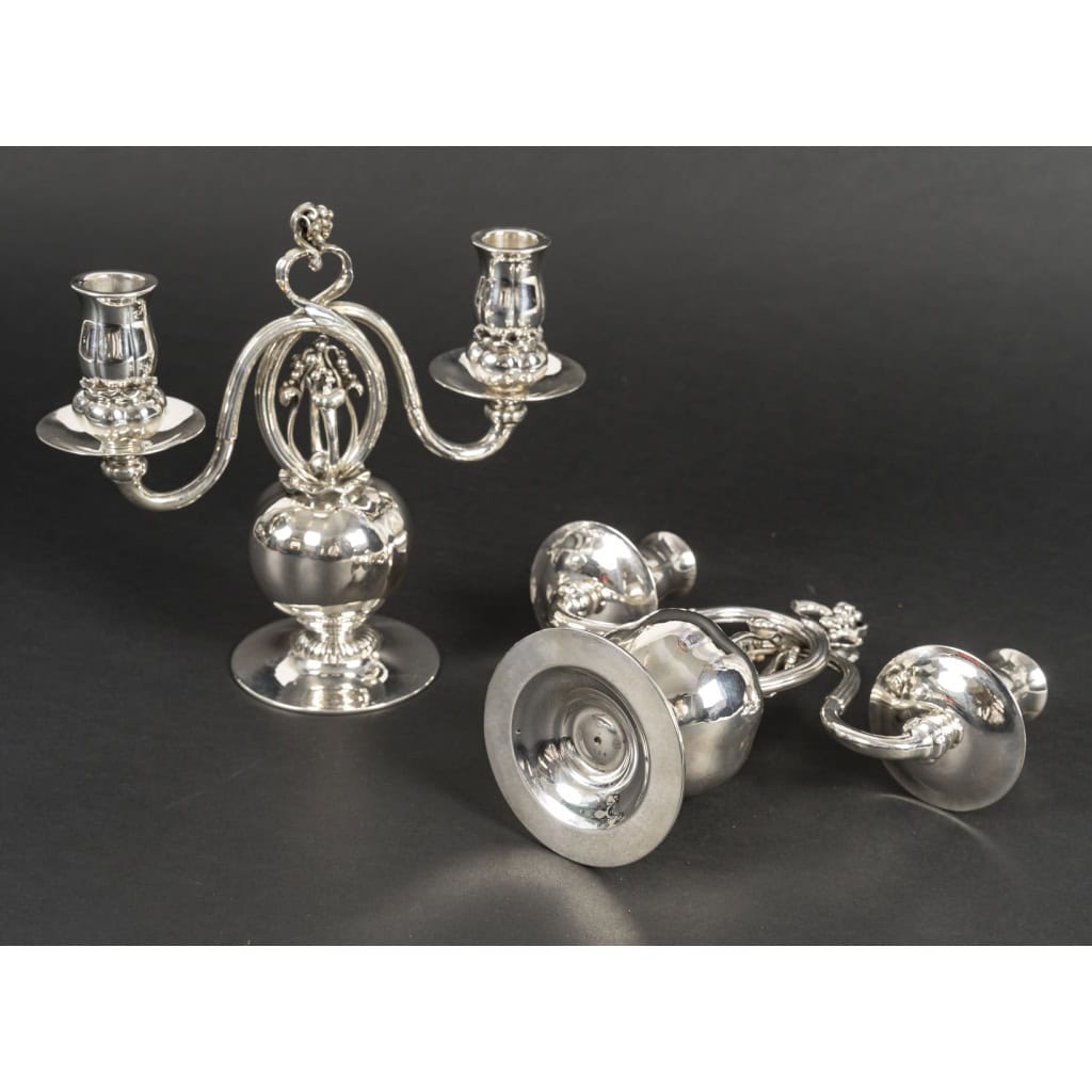 GEORG JENSEN Paire de candélabres en argent massif XXe ART DECO 13