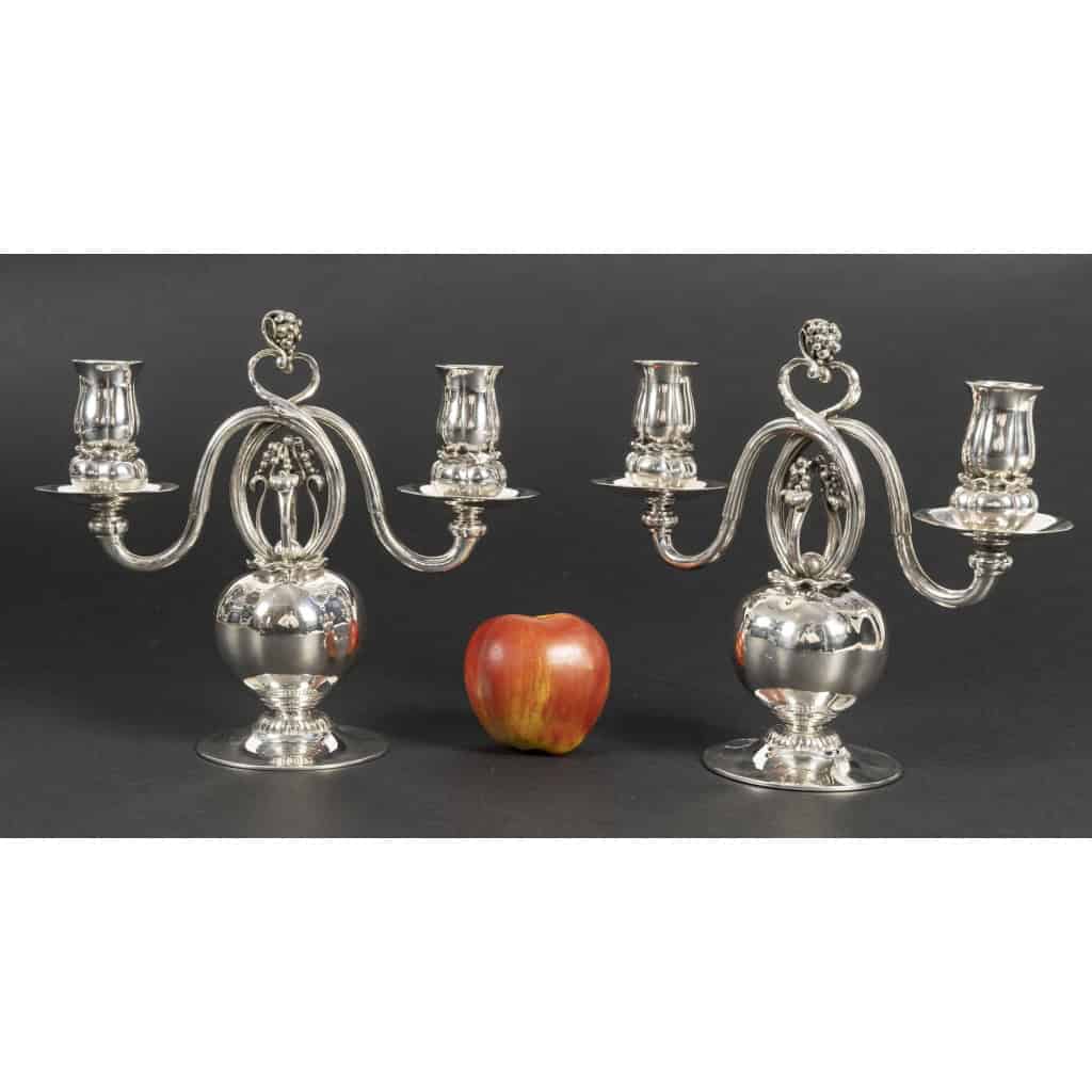GEORG JENSEN Paire de candélabres en argent massif XXe ART DECO 16