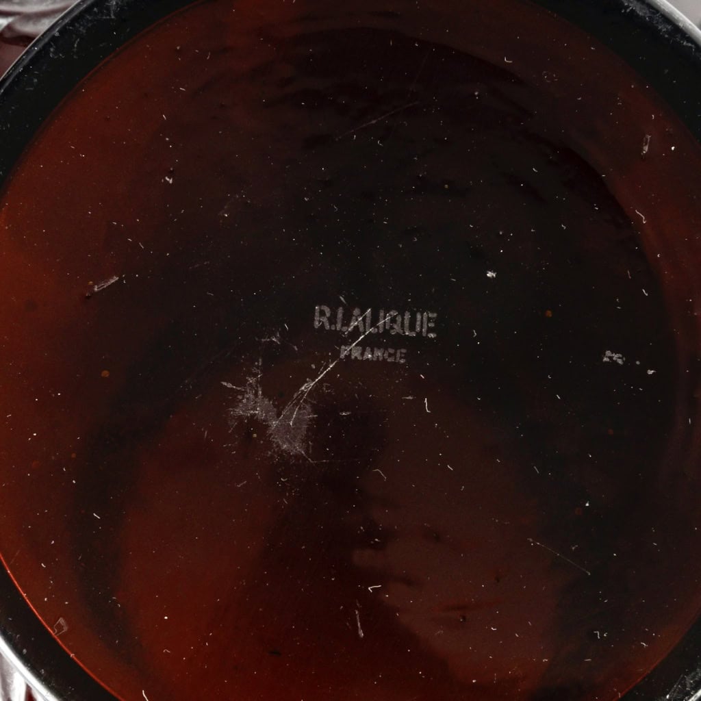 1932 René Lalique – Vase Biskra Verre Rouge Ambré Patiné Blanc 7