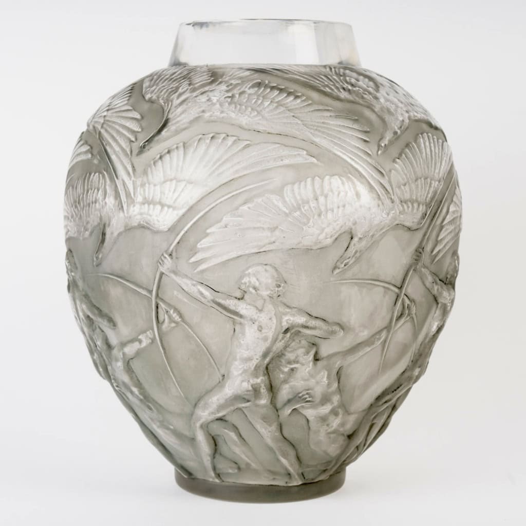 1921 René Lalique – Vase Archers Verre Blanc Patiné Gris 3