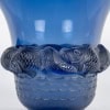 1930 René Lalique – Vase Piriac Verre Bleu Saphir Patiné Blanc 12