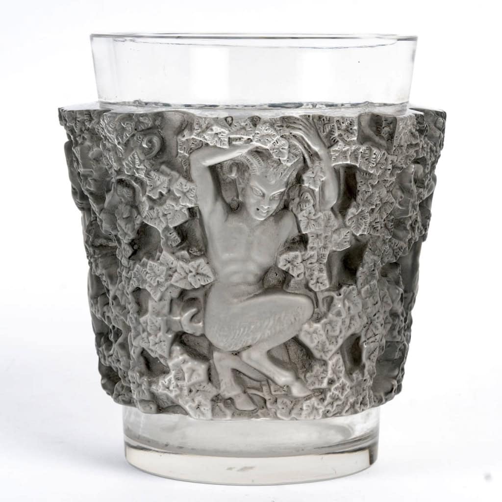 1938 René Lalique – Vase Bacchus Verre Blanc Patiné Gris 4