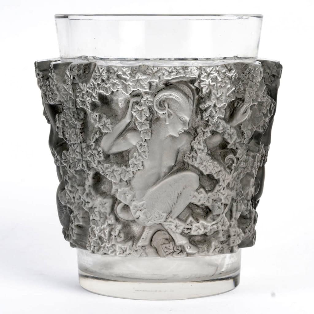1938 René Lalique – Vase Bacchus Verre Blanc Patiné Gris 3