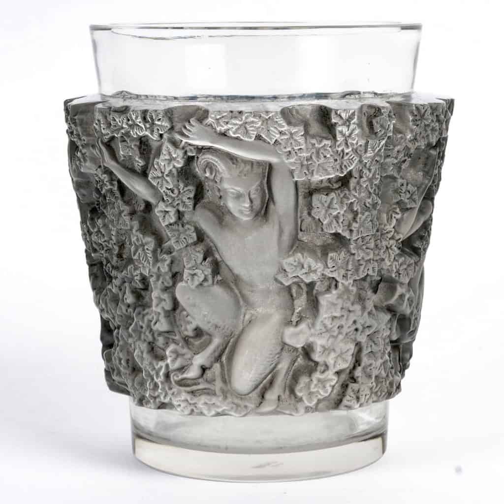 1938 René Lalique – Vase Bacchus Verre Blanc Patiné Gris 5