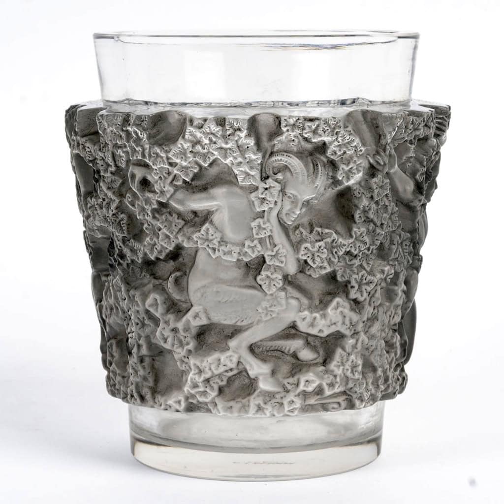 1938 René Lalique – Vase Bacchus Verre Blanc Patiné Gris 6