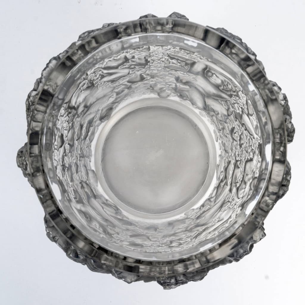 1938 René Lalique – Vase Bacchus Verre Blanc Patiné Gris 9