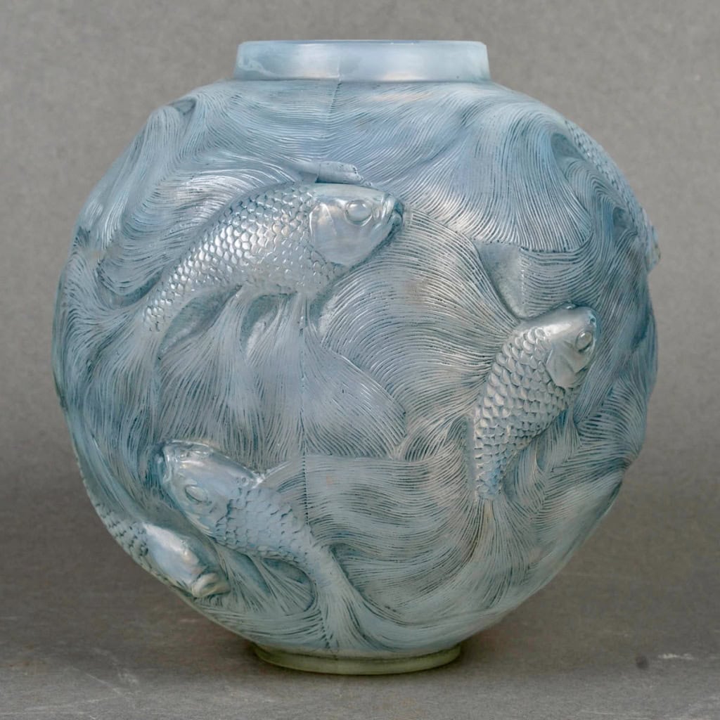 1924 René Lalique – Vase Formose Verre Opalescent Patiné Bleu 4