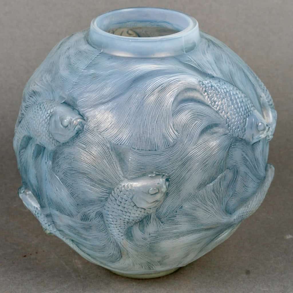 1924 René Lalique – Vase Formose Verre Opalescent Patiné Bleu 5