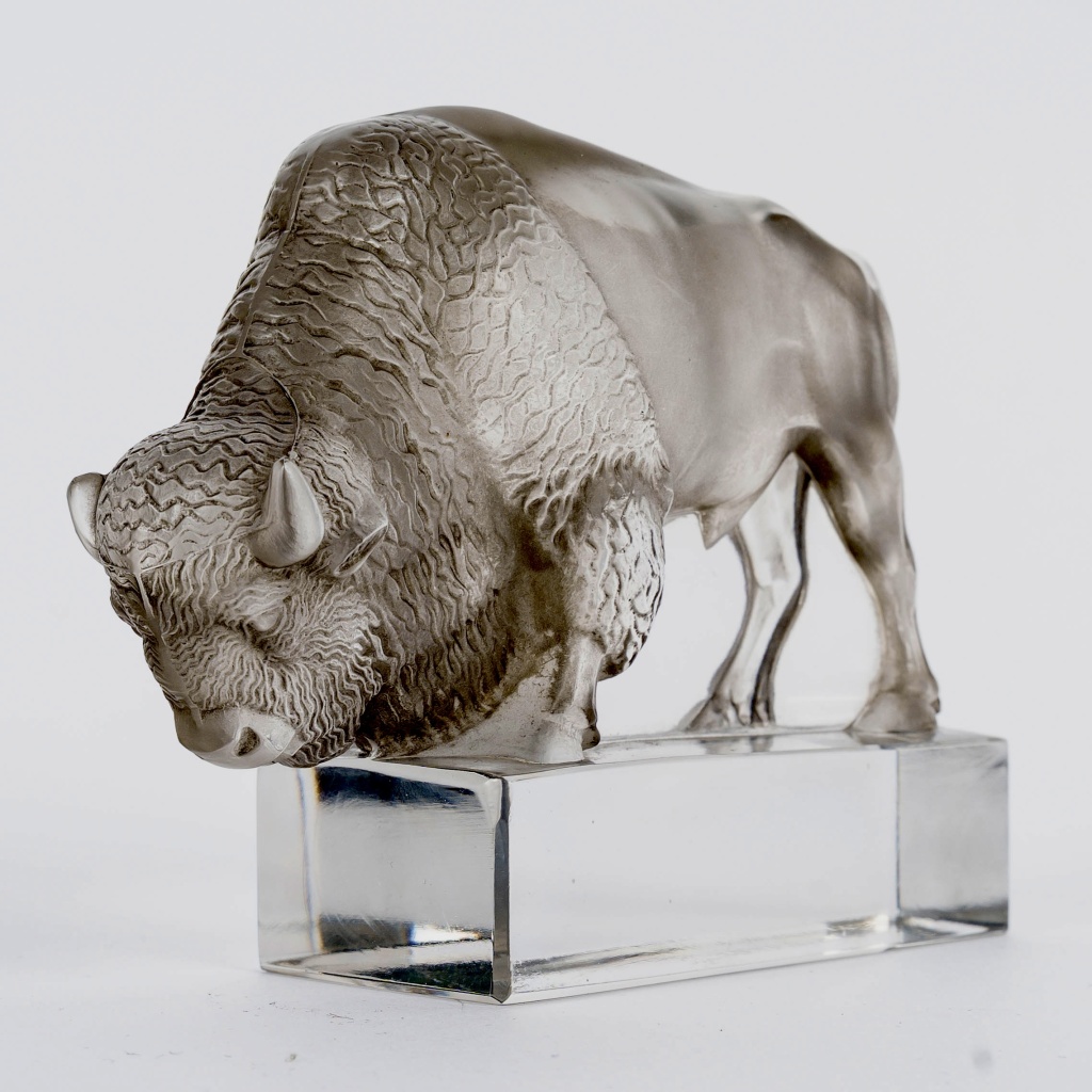 1931 René Lalique – Presse Papiers Bison Verre Blanc Patiné Gris 5