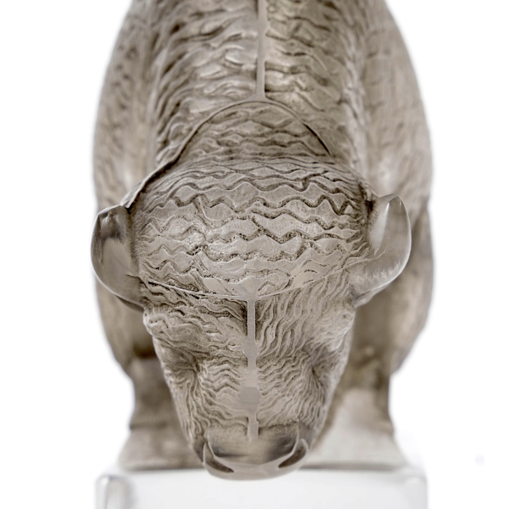 1931 René Lalique – Presse Papiers Bison Verre Blanc Patiné Gris 6