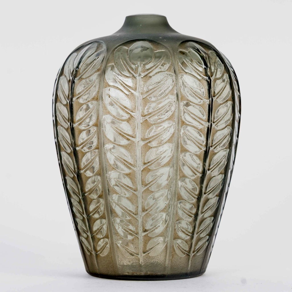 1924 René Lalique – Vase Tournai Verre Gris Fumé Patiné Sépia 6