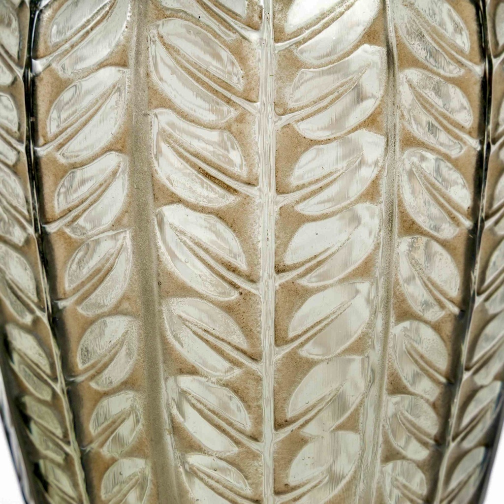 1924 René Lalique – Vase Tournai Verre Gris Fumé Patiné Sépia 7
