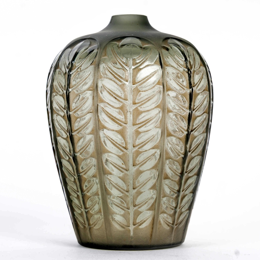 1924 René Lalique – Vase Tournai Verre Gris Fumé Patiné Sépia 4