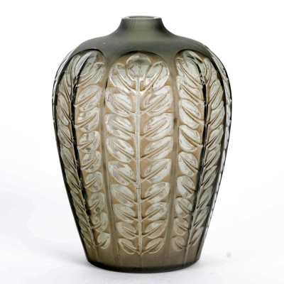 1924 René Lalique – Vase Tournai Verre Gris Fumé Patiné Sépia