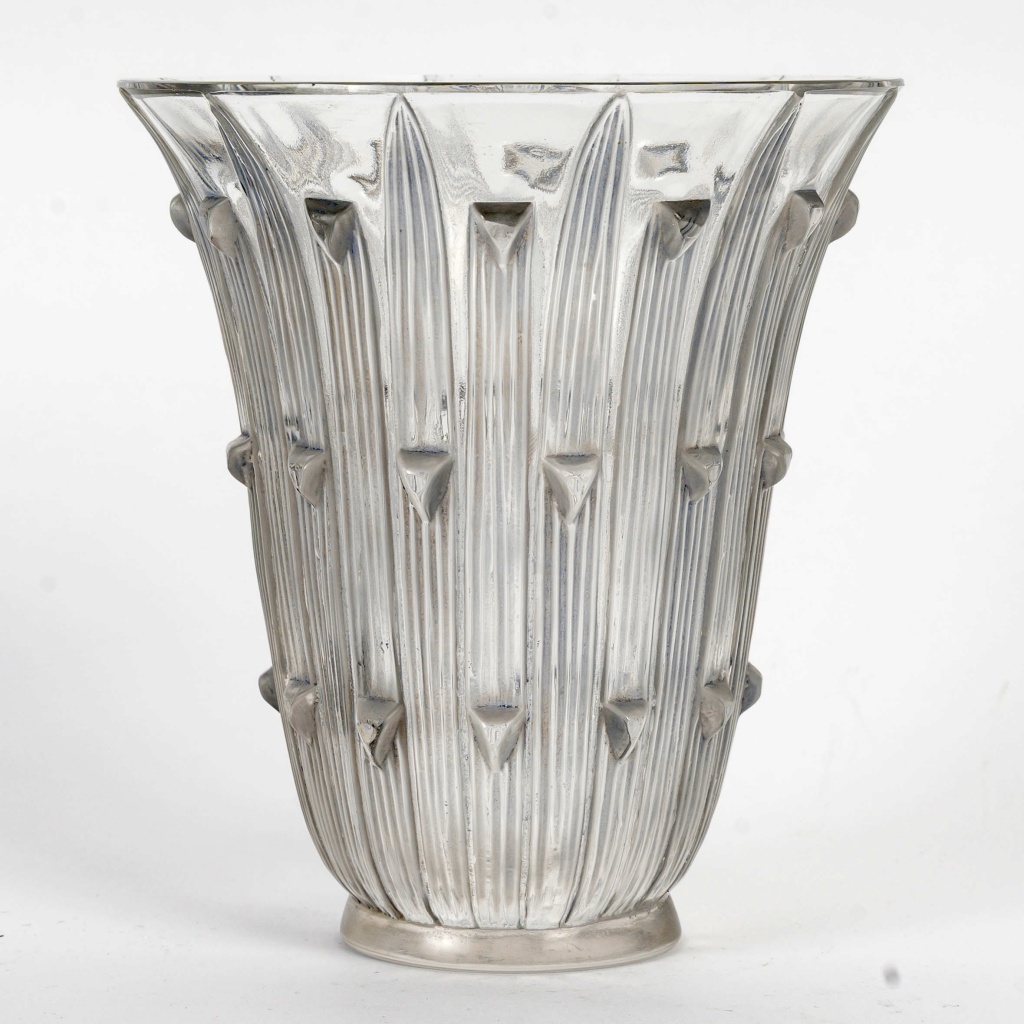 1926 René Lalique – Vase Bellis Verre Blanc Patiné Gris Bleu 3