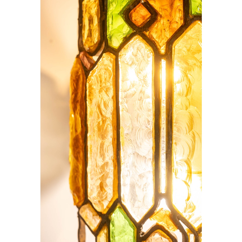 Applique en fer forgé et en verre coloré. Années 1960. LS6480709M 6